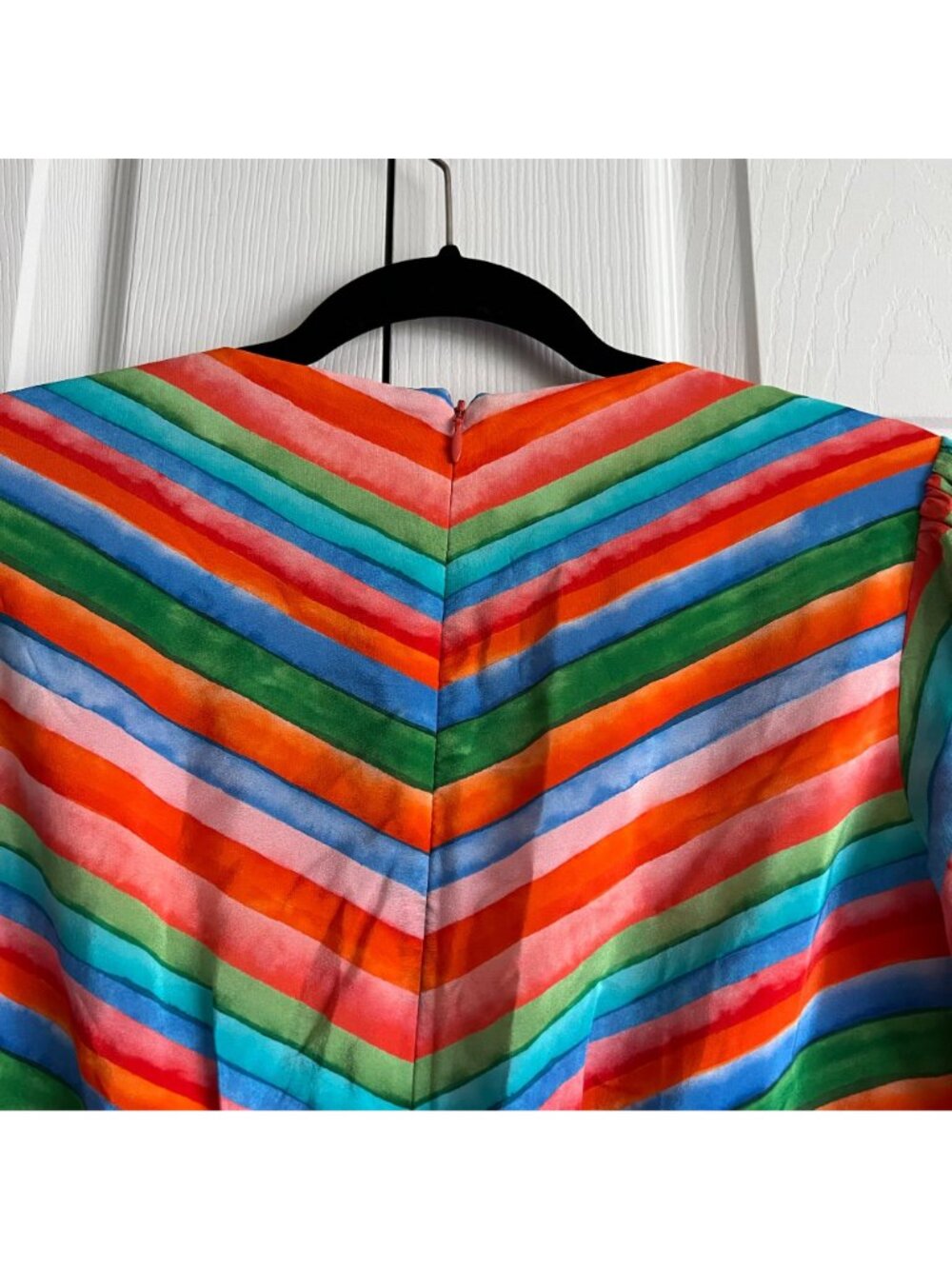 Saloni Lea Orange Red Blue Green Striped Short Sleeve Maxi Dress Women's Size 4 - Picture 10 of 13